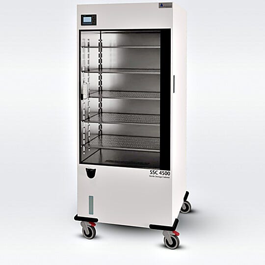 Large sterile storage cabinet with five shelves included for storing sterile medical equipment in a clean air, controlled environment | 3947-00 displayed