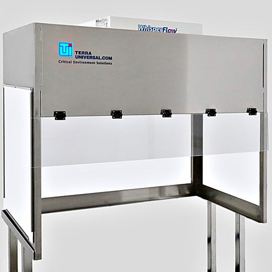 BioSafe® benchtop vertical laminar flow hood with opaque polypropylene panels for excellent chemical resistance; front shield is transparent static-dissipative | 1688-FM-4830 displayed