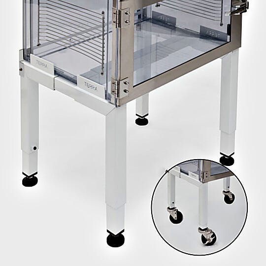 Stainless Steel and powder-coated steel stands adjust to fit cabinets, desiccators and cleanroom equipment of any size. | 1609-20 displayed