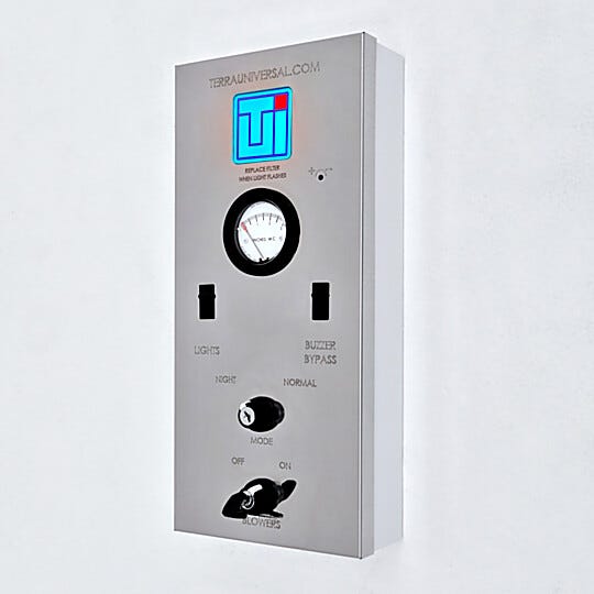 Softwall cleanroom control panel provides centralized control and monitoring of cleanroom functions; status indicator LED blinks when FFU filters need replaceme | 6600-25A-NS displayed
