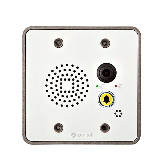 Compact audio/video intercom system sits flush in an aluminum alloy base frame and smooth acrylic face plate | 6711-12 displayed