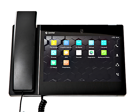 Convenient desktop video conference telephone/intercom running on Android OS with SIP/VoIP connectivity, Wi-Fi and Bluetooth | 6711-13 displayed