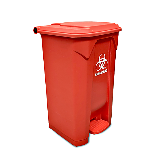MTC Bio Extra-Large 23-Gallon Biohazard Bin for disposal of infectious or contaminated waste features a foot-pedal operated lid, bag notch hooks; A8002B | 5705-94 displayed
