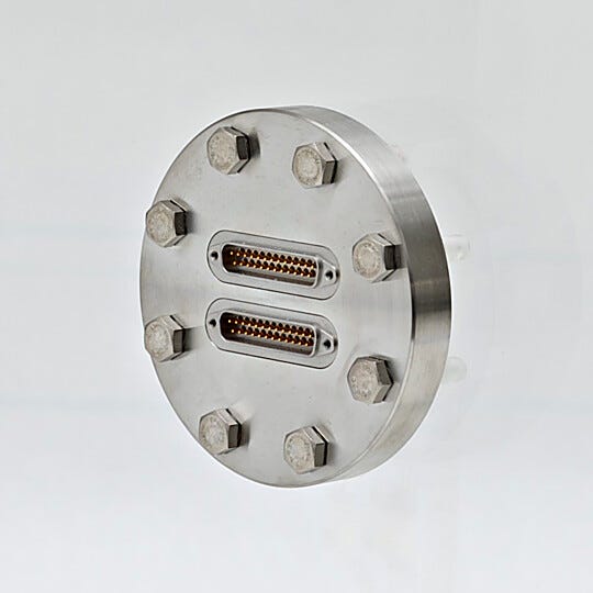 Multi-pin feedthrough on an arcylic vacuum chamber  |  5235-62 displayed