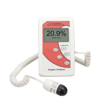 Handheld, portable oxygen analyzer with remote, corded sensor to monitor the oxygen concentration in dryboxes | 9505-26 displayed