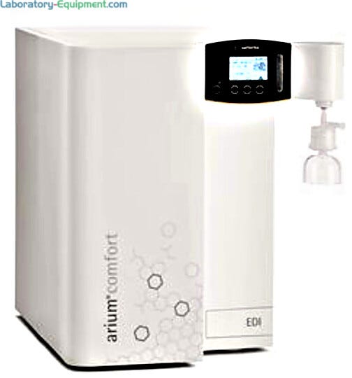 Arium Comfort II produces ASTM Type 1 and Type 2 water in a single system available with a UV lamp and a TOC monitor in select models | 9510-PP-01 displayed