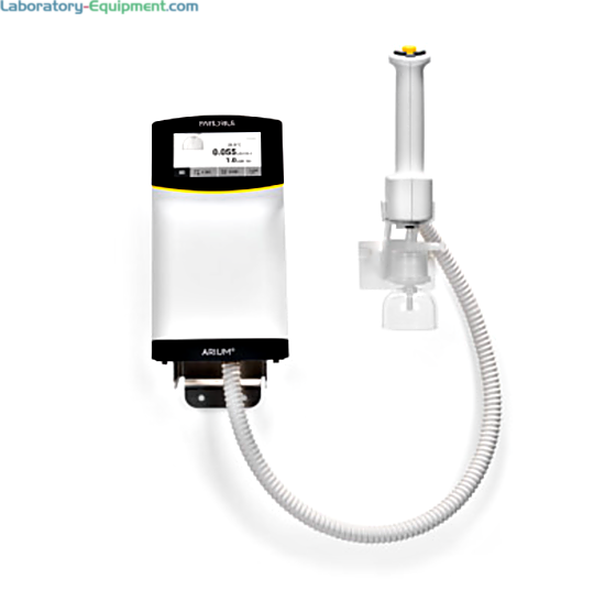 Space-saving wall-mount ultrapure remote dispenser for left and right handed users connects with Arium Comfort and Arium Pro models for Type 1 water supply | 1017-PP-14 displayed