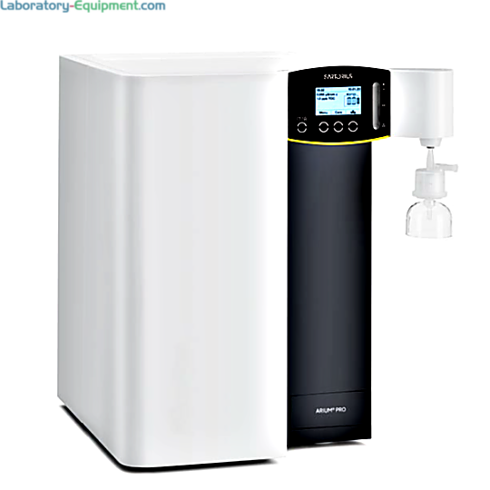 Benchtop Arium Pro Ultrapure Water System by Sartorius with touchscreen display exceeds ASTM Type 1 water quality standards;UF  |  1017-38 displayed