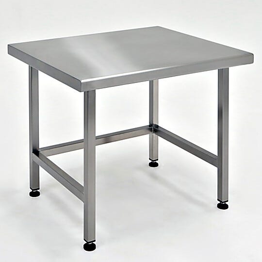 Stainless steel ISO-rated cleanroom table with solid top features ultra-smooth surfaces for easy cleaning and sterilization | 9603-03 displayed