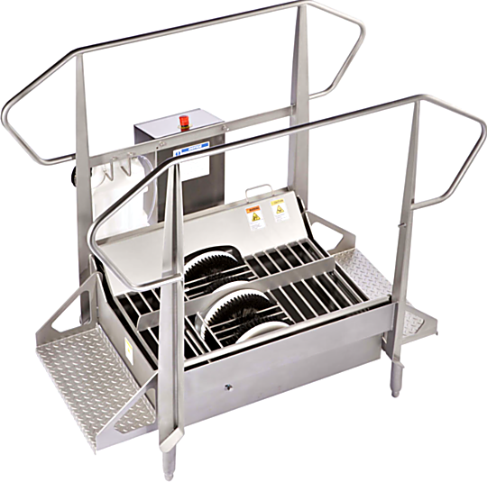 Stainless steel BSX800-DAF Compact Walk Through Dual Wet Boot Scrubber for medium traffic applications include 2 ½" side disc brushes | 5608-28 displayed