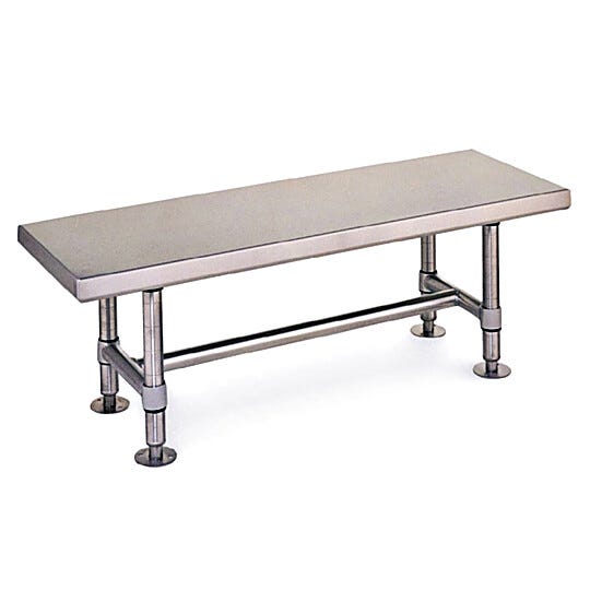Stainless steel gowning benches by Intermetro features heavy duty solid tops for ideal use in busy cleanrooms