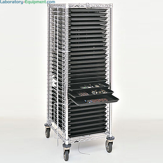 Cleanroom Electronics tray cart with stop bars and vibration suppression casters | 2650-98 displayed