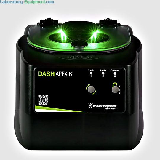 Drucker DASH Apex 6 STAT Centrifuge with a 6 x 75-100 mm capacity, 3 presets and a max 4,000 xg includes a rotor and tube holders; 00-076-009-004