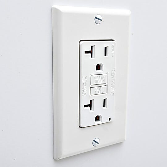 Duplex outlet with installed quick-connect plug for streamlining installation  |  6704-33A displayed