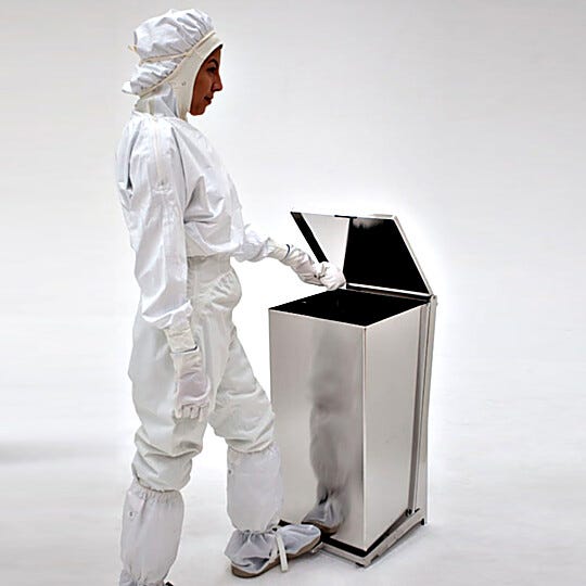 24-Gallon stainless steel ISO 4 BioSafe waste receptacle with a hands free foot pedal.  |  1456-18B displayed