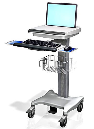 VHCR Series Monitor and Keyboard Adjustable Height Computer Cart shown with Props | 9600-77A displayed