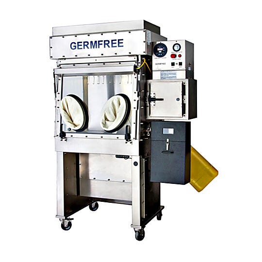 Germfree’s LFGI Compounding Aseptic Containment Isolator meets USP 797 and USP 800 requirements; shown with optional sharps and waste containers | 5607-15 displayed