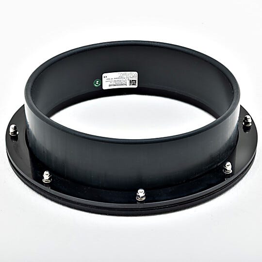 Exterior of polypropylene glovebox port with round cutout and neoprene gaskets | 1672-23 displayed