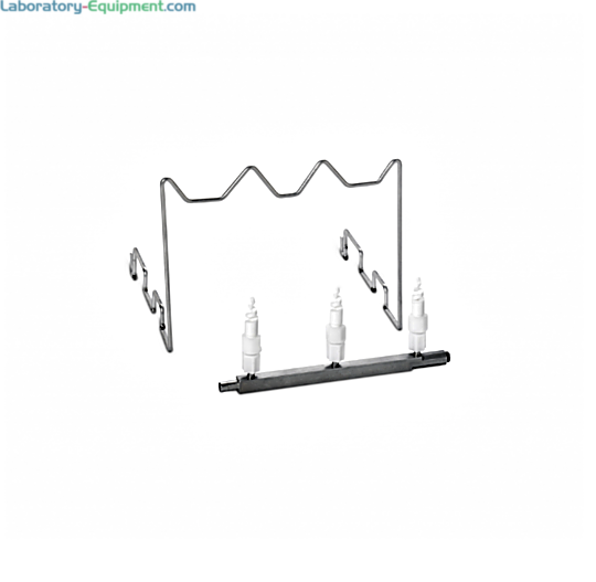 Labconco 304 stainless steel Graduated Cylinder Insert #4574600 holds up to three cylinders and 3 full-coverage spray nozzles; used with lower spindle racks  |  6927-56 displayed