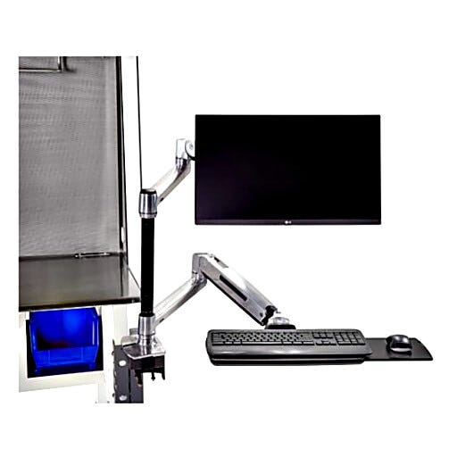 Labconco Ergotron WorkFit-LX Monitor and Keyboard Arms mounted on clean bench base stand. Labconco 3997900  |  3644-97 displayed