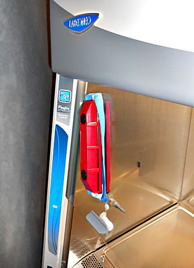 Use the Sash-Glider to clean both sides of a biological safety cabinet's sash while it remains closed, to avoid contamination risks. | 3645-76 displayed