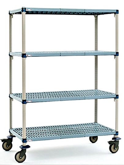 Four-tier cart with quick adjust shelves and removable polymer shelf mats, their open grid design allows air and light penetration | 1534-33 displayed
