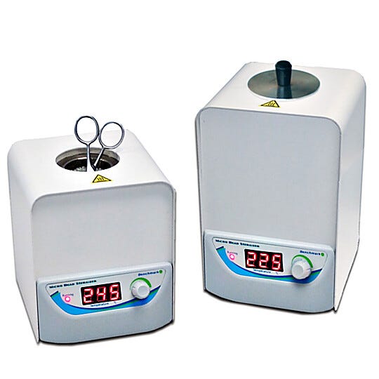 Benchmark Scientific's glass bead sterilizer quickly disinfects forceps, scalpels, scissors, and other dissection tools | 2815-PP-01 displayed
