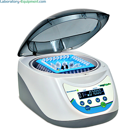 Compact MyFuge 12 Plus digital Centrifuges with COMBI-Rotor by Benchmark Scientific simultaneously spin 12 microtubes and 4 PCR strips; 115V and 230V models  |  2825-PP-04 displayed