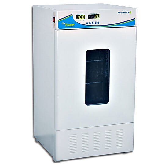 myTemp 65HC Heating and Cooling Incubator by Benchmark Scientific has a 2.3 cu. ft. capacity, a powerful compressor and a stainless steel interior | 2828-06 displayed