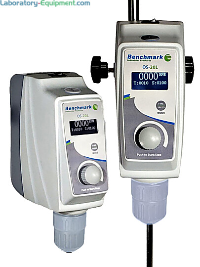 High torque 20L and 40L Overhead Stirrers by Benchmark Scientific for low to medium viscosity samples includes a stand and a 4-arm stainless steel propeller; av  |  6927-PP-07 displayed