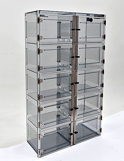 ValuLine® plastic desiccator cabinet, static-dissipative PVC, 10 chambers with adjustable shelving | 3949-40C displayed