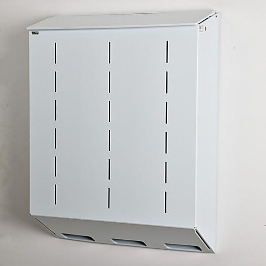 Polypropylene glove holder with 3 compartments, wall mount design and no catch basin, 24" W x 8" D x 32" H  |  4952-77A displayed