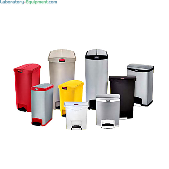 Resin and stainless steel medical waste management receptacles in a variety of colors are available in 4-gallon to 30-gallon capacities