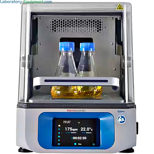 Solaris SK2002 Incubated and Refrigerated Orbital Shakers by Thermo Scientific with a 11" x 14" platform, a 5°C to 60°C range, a lid and touchscreen display  |  1716-PP-03 displayed