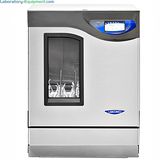 SteamScrubber models with a viewing window and LED light for wide-neck glassware and beakers heat up to 199° F (93° C); includes upper and lower SS racks