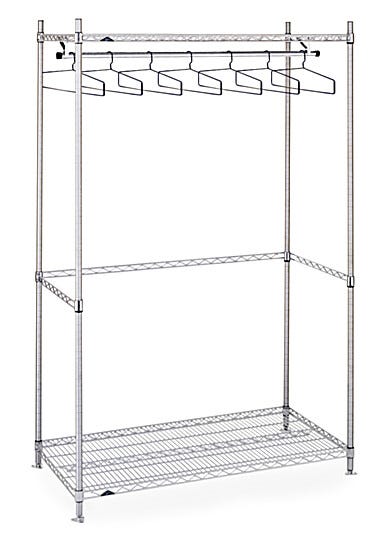 Stainless steel Upright Garment Racks provide clean, space-efficient storage of cleanroom frocks, coveralls and other apparel  |  2650-16 displayed