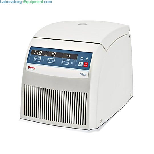 Refrigerated Heraeus Fresco 17 microcentrifuge from Thermo Fisher spins samples at 13,300 rpm | 1108-09 displayed