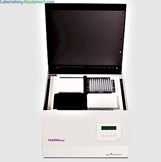 THERMOstar microplate incubator and orbital shaker with a 4-plate capacity, 120-700rpm and up to 56°C incubation; compatible with BMG LabTech Microplate Readers | 8000-87 displayed