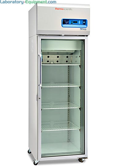 Single-glass door 326L TSX High-Performance Refrigerator by Thermo Fisher Scientific includes 4 shelves and casters; GMP Clean Room Class A/ISO 6 compatible | 1621-07 displayed