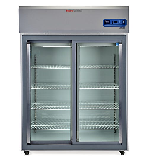 Double-glass door 1297L TSX High-Performance Refrigerator by Thermo Fisher Scientific with 8 shelves and casters; GMP Clean Room Class A/ISO 6 compatible | 1621-10 displayed