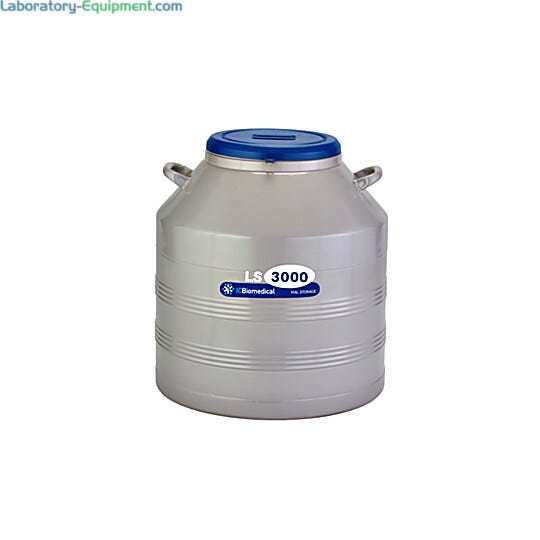 TW LS3000 Cryogenic Refrigerator has an 81L liquid or vapor LN2 capacity and an aluminum body with magniformed necktube; stores 3000 2ml vials | 6900-10 displayed