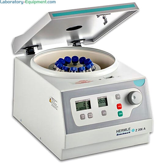 Hermle’s Z206 compact centrifuge, holds tubes in swing-out or angle rotors  |  2823-51 displayed