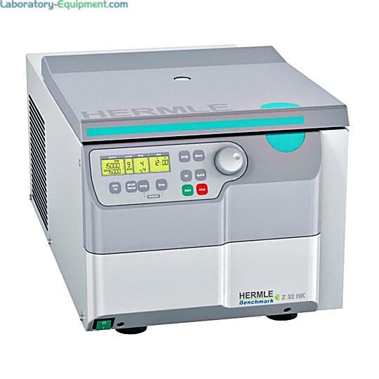 Z32 HK High Speed Refrigerated centrifuge by Hermle is a benchtop model with larger but more compactful motor drive  |  2824-48 displayed