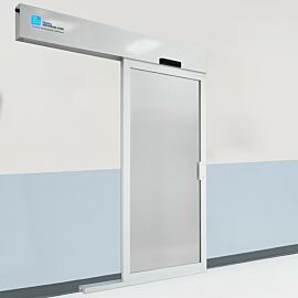 Right sliding, powder coated aluminum door that provides a hands-free entrance into the other room  |  6602-69-PC displayed