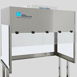 BioSafe® benchtop vertical laminar flow hood with opaque polypropylene panels for excellent chemical resistance; front shield is transparent static-dissipative   |  1688-FM-4830 displayed