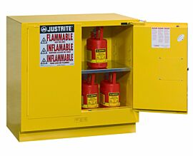Sure-Grip Undercounter safety cabinets includes self-leveling feet for stability on uneven floors, grounding connectors and trilingual warning label | 1619-96 displayed