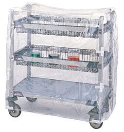 Metro MetroMax I Short Unit Clear Cart Cover shown on cart and props | 1533-25 displayed