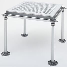 A 2'x2' sample of modular raised cleanroom flooring, perforated to optimize laminar airflow  |  6600-53 displayed