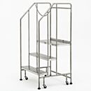 Mobile Step Ladder; BioSafe® Round Tube, Fully Welded, 3 Steps, 304 or 316 SS, 30
