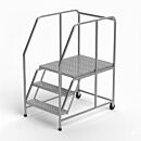 3 Steps 304 or 316L SS Mobile Work Platform with Handrails, Diamond Plating Tread, 30